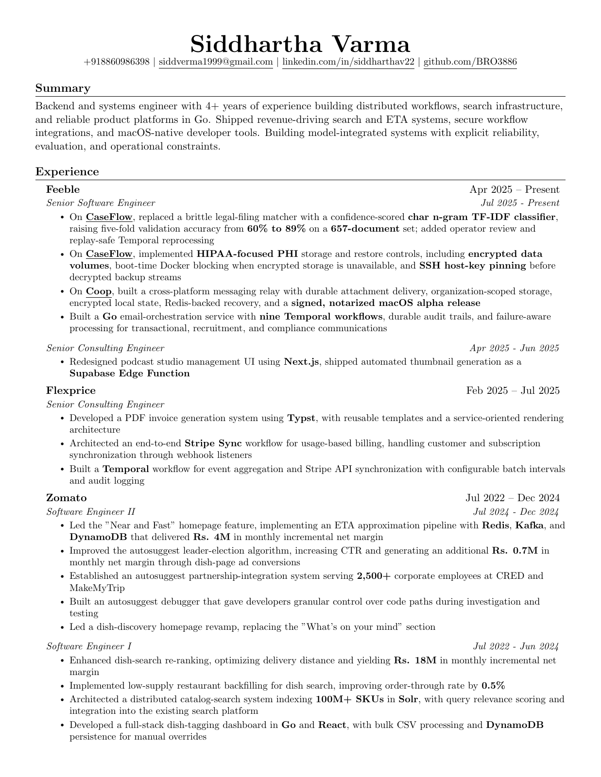 First page of Siddhartha Varma's resume
