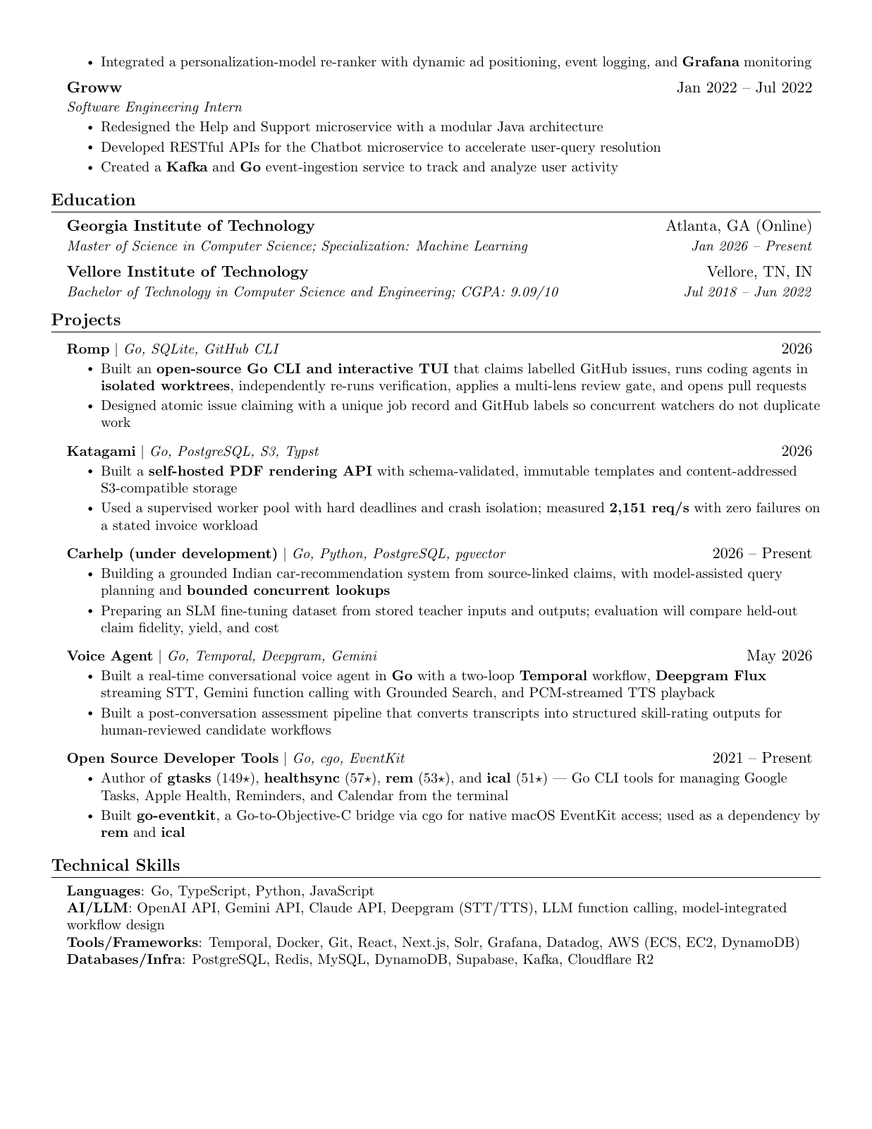 Second page of Siddhartha Varma's resume